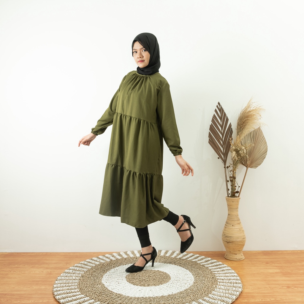 MixFashion.ID | Sabrina Midi Dress | Fashion Kekinian |D30005| Dress Lengan Panjang| Dress Ruffle|Mo