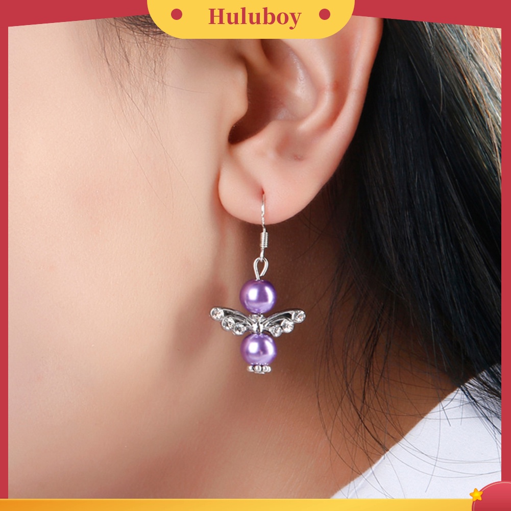 Hu Hu Hu Hu Hu Alat Bantu Pasang Kacamata♡ Anting Kait Gantung Wanita Desain Sayap Malaikat Hias Berlian Imitasi Untuk Pesta Ulang Tahun