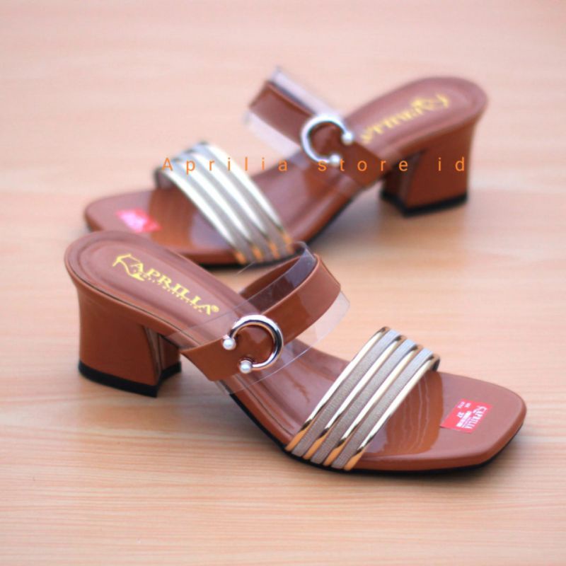 Aprilia sanda heels pesta wanita hak tahu 5cm/sandal slop wanita slip on anti licin/sendal kondangan wanita kekinian