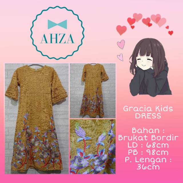 AHZA DRESS GAMIS PESTA ANAK BRUKAT BORDIR CANTIK