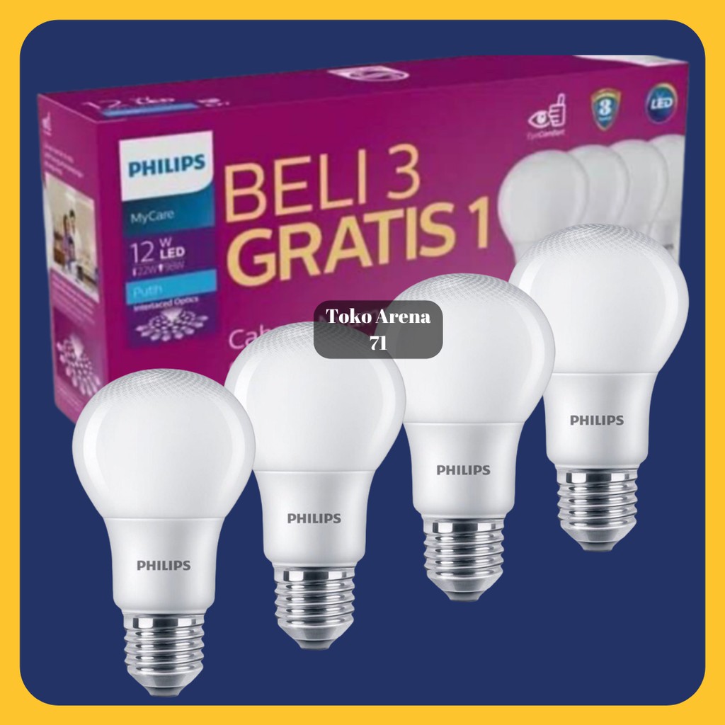 Lampu Bohlam Philips LED Bulb 12W 12Watt 12 Watt Multipack Bundling LED Philips MyCare Cahaya Putih