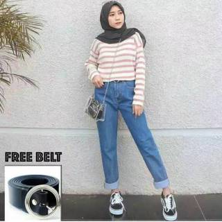 PROMO CELANA BOYFRIEND JEANS WANITA FREE BELT BF POLOS 