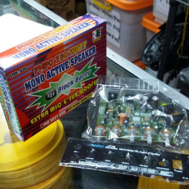 Kit Amplifier Speaker Active mono BLOCK BERRY PMPO 750W Subwoofer+Mic 630