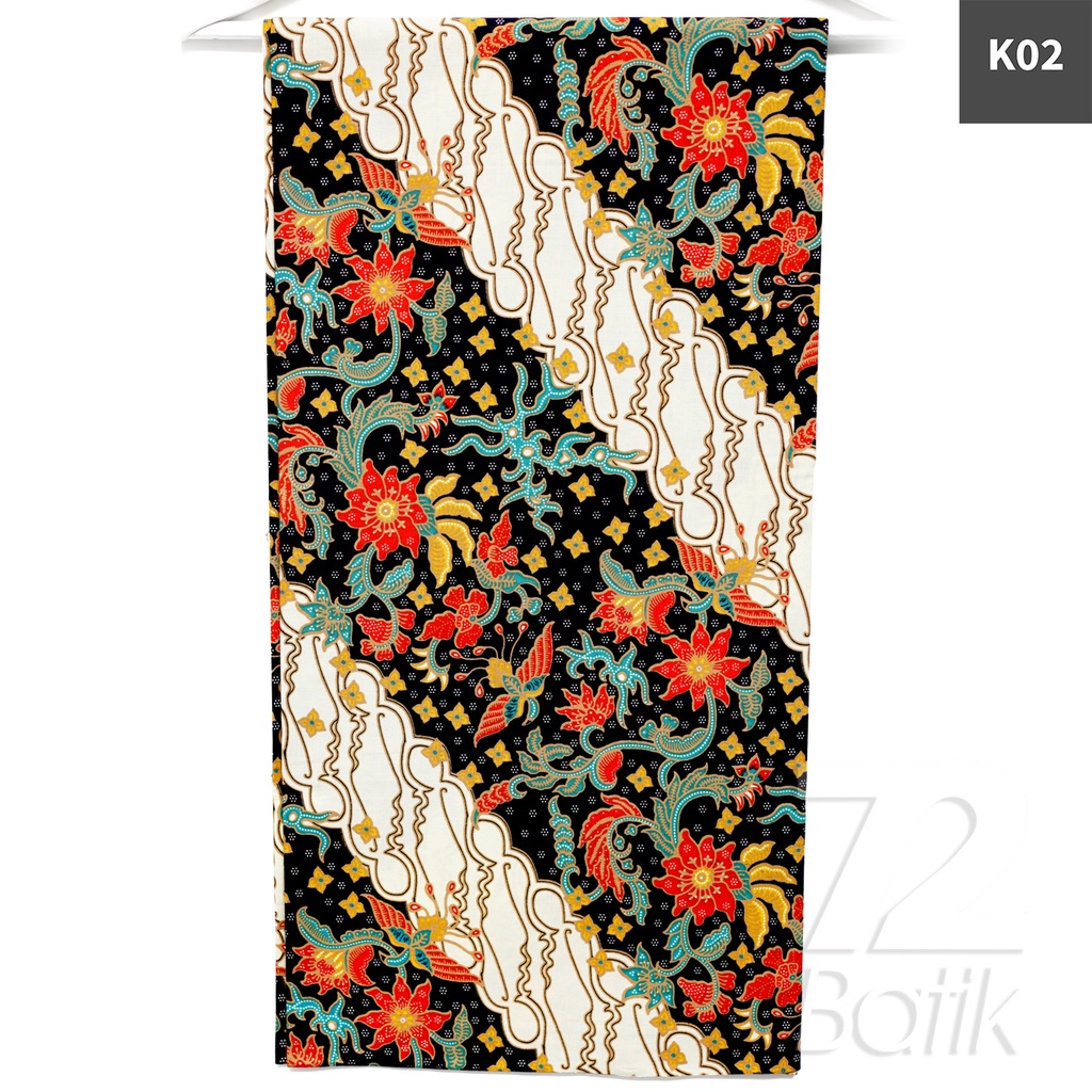 KAIN BATIK PREMIUM Bahan Katun Motif Kembang Parang Warna Hitam Putih Merah 728611 Cap 72 Jarik Jarit Samping Kebat Panjang Batik Katun Modern Premium Bahan Seragam Batik Pernikahan Kantor Keluarga Murah Kamen Jadi Batik Bali Lembaran