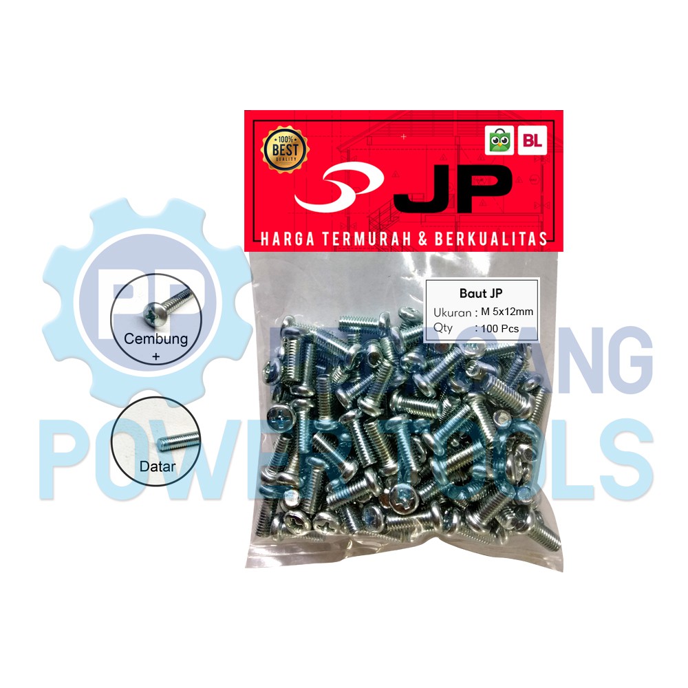 BAUT JP M 5 x 12 MM - SEKRUP SKRUP BAUT JP 5x12 M5 x 12 ISI 100 PCS