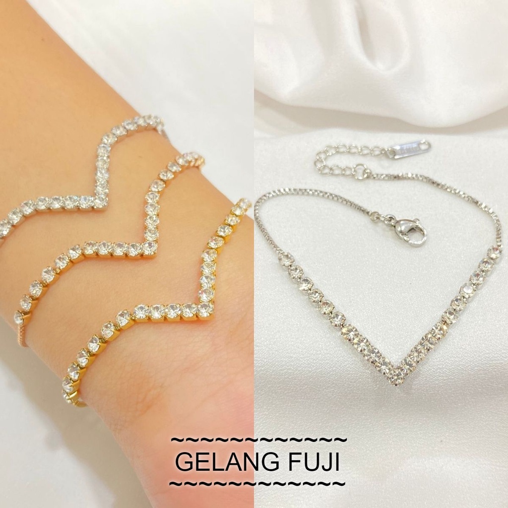 Gelang Rantai Titanium Full Permata - Gelang Fuji Aksesoris Fashion Korean Style Anti Karat