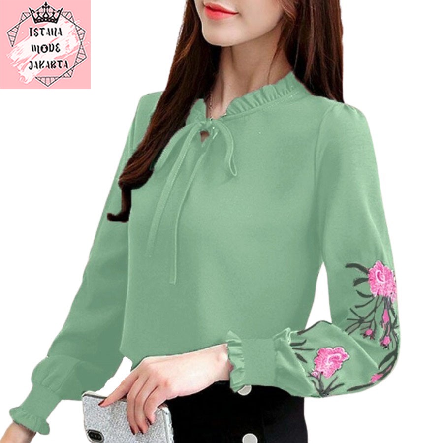 ISTANA MODE JAKARTA Aurelia Bordir baju atasan wanita terbaru blouse koreanstyle blouse wanita lengan panjang-5