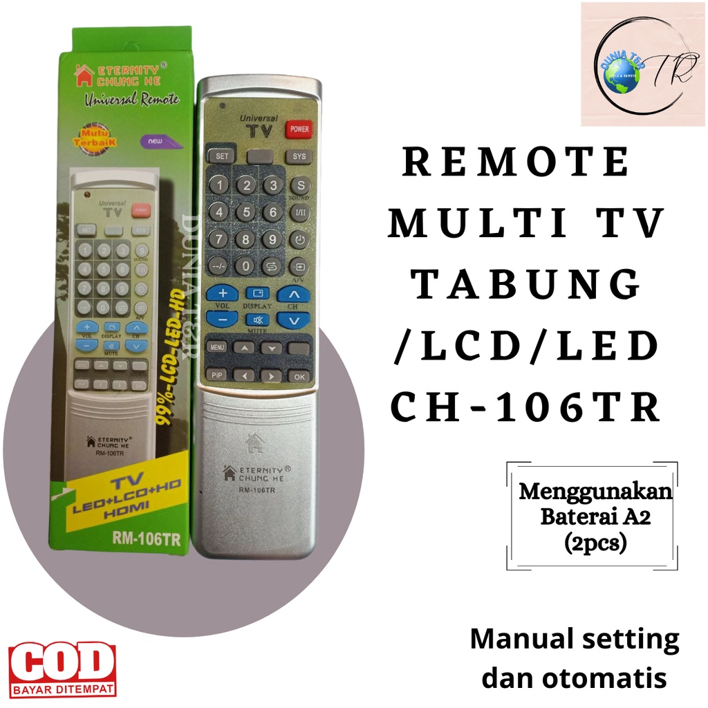 Remot Remote Multi TV Tabung LCD LED CH 106 TR SERBAGUNA bisa untuk berbagai merk TV Tabung