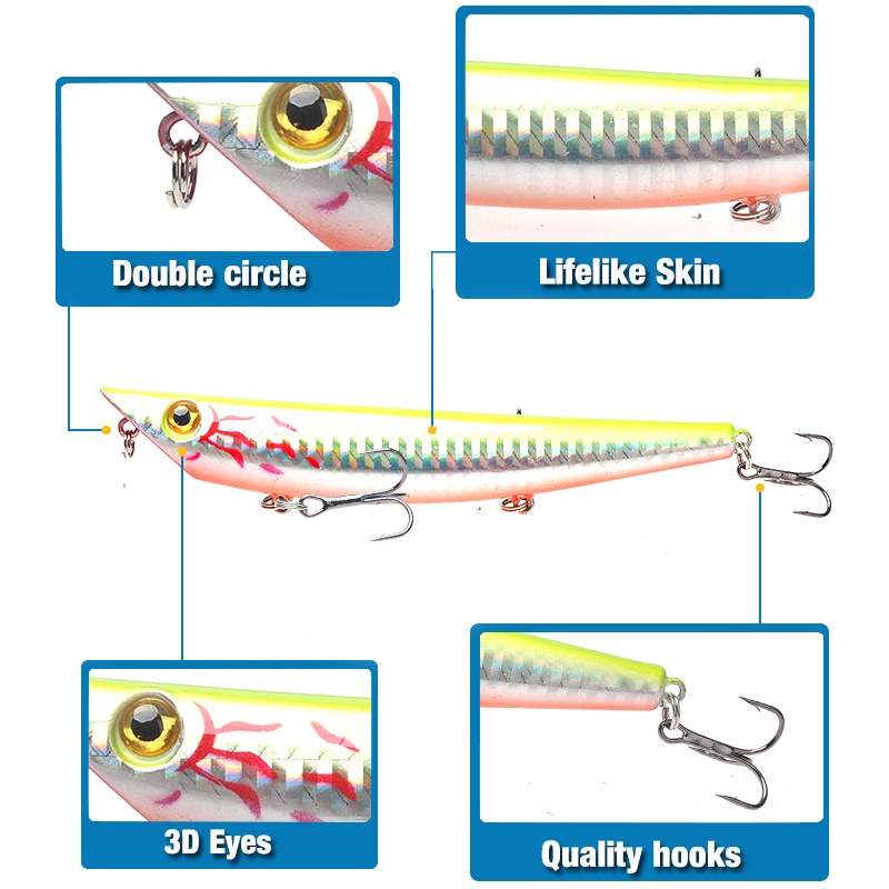 1pc Umpan Pancing Apung Bentuk Ikan 12cm / 17.3g Dengan Kail Untuk Ikan Bass Laut