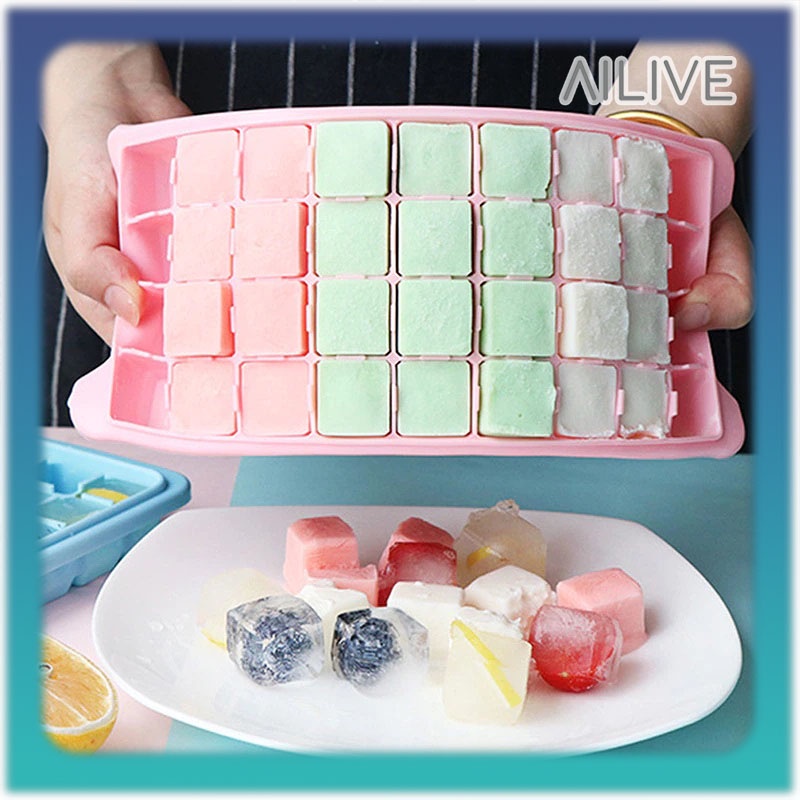 Cetakan Es Batu Silikon 24 &amp; 36 Grid Ice Cube Tray Kotak Cetakan Puding Eskrim Dengan Tutup