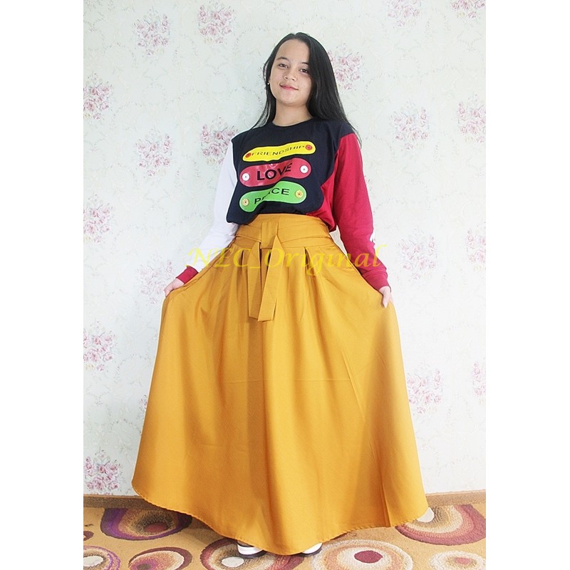 Rok Mayung Wanita / Rok Panjang Bahan Balotelli Model Polos Simple Warna Kuning