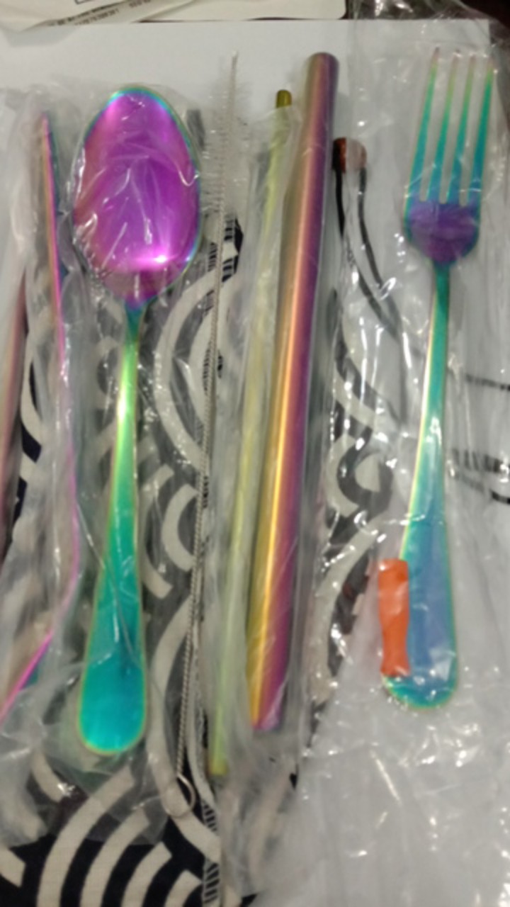 Cutlery Set Travel Sendok Garpu Sumpit Sedotan Warna Pouch Lipat