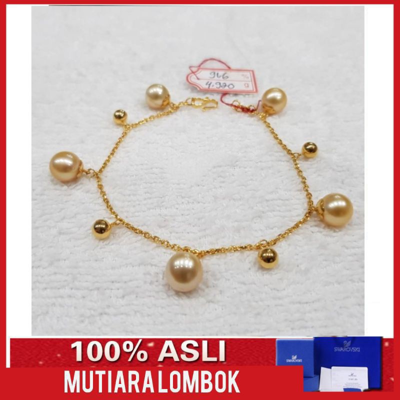 gelang emas 22 karat mutiara laut asli pashion wanita model cantik gold 22 karat bersertifikat nota 