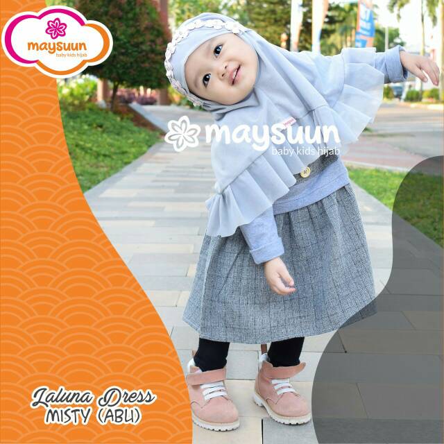 Tunik bayi Laluna Dress Misty (Abu) by maysuun baby kids hijab