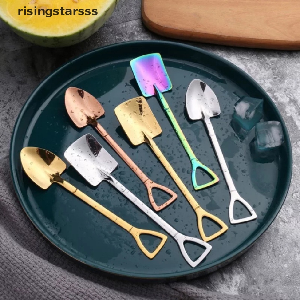 Rsid 2Pcs Sendok Teh / Es Krim / Kopi / Dessert Bentuk Sekop Untuk Hadiah