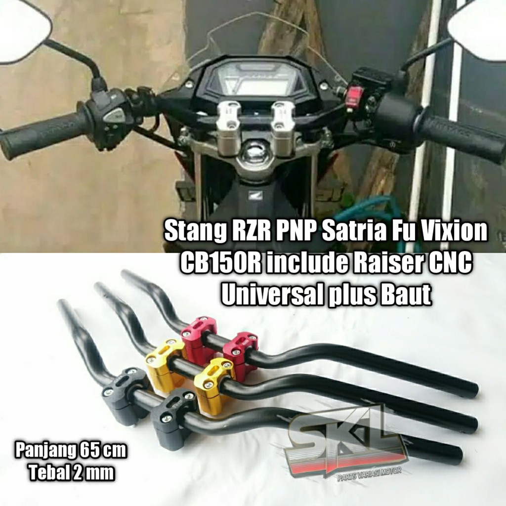 Paket Stang RZR Custom Balap Roadrace include Raiser CNC Universal  Vixion CB150R Verza Tiger RX King GL Megapro Xabre XSR 155 Byson Scorpio KTM Duke Kawasaki W175 Satria fu Pulsar PCX Beat Street X Ride Fino Honda ADV 150 Yamaha Nmax