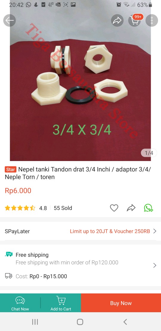 Nepel Tanki Tandon Drat 3/4 Inchi / Adaptor 3/4/ Neple Torn / Toren