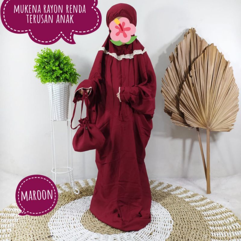 Mukena terusan anak/Mukena rayon/Mukena renda rajut