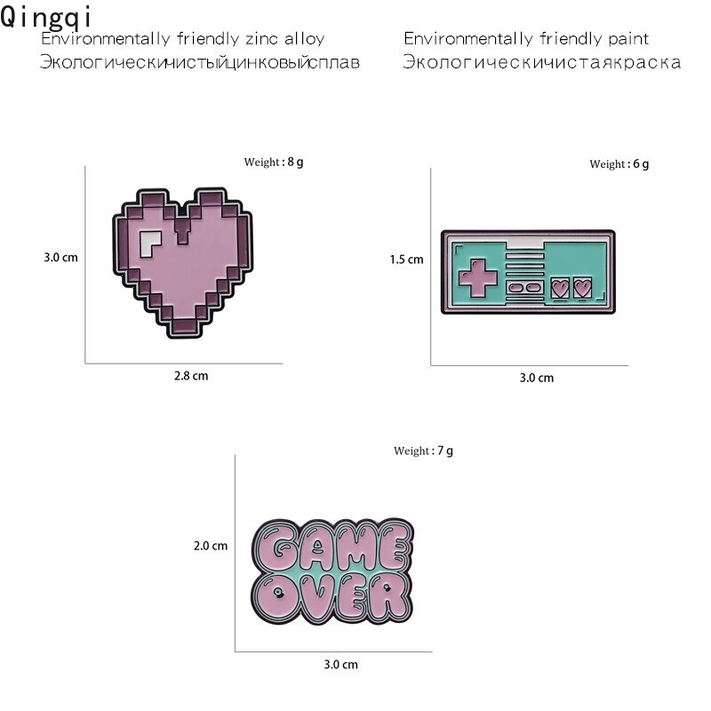 Bros Pin Enamel Desain Kartun GAME Element Heart Pixel Warna Pink Untuk Ransel