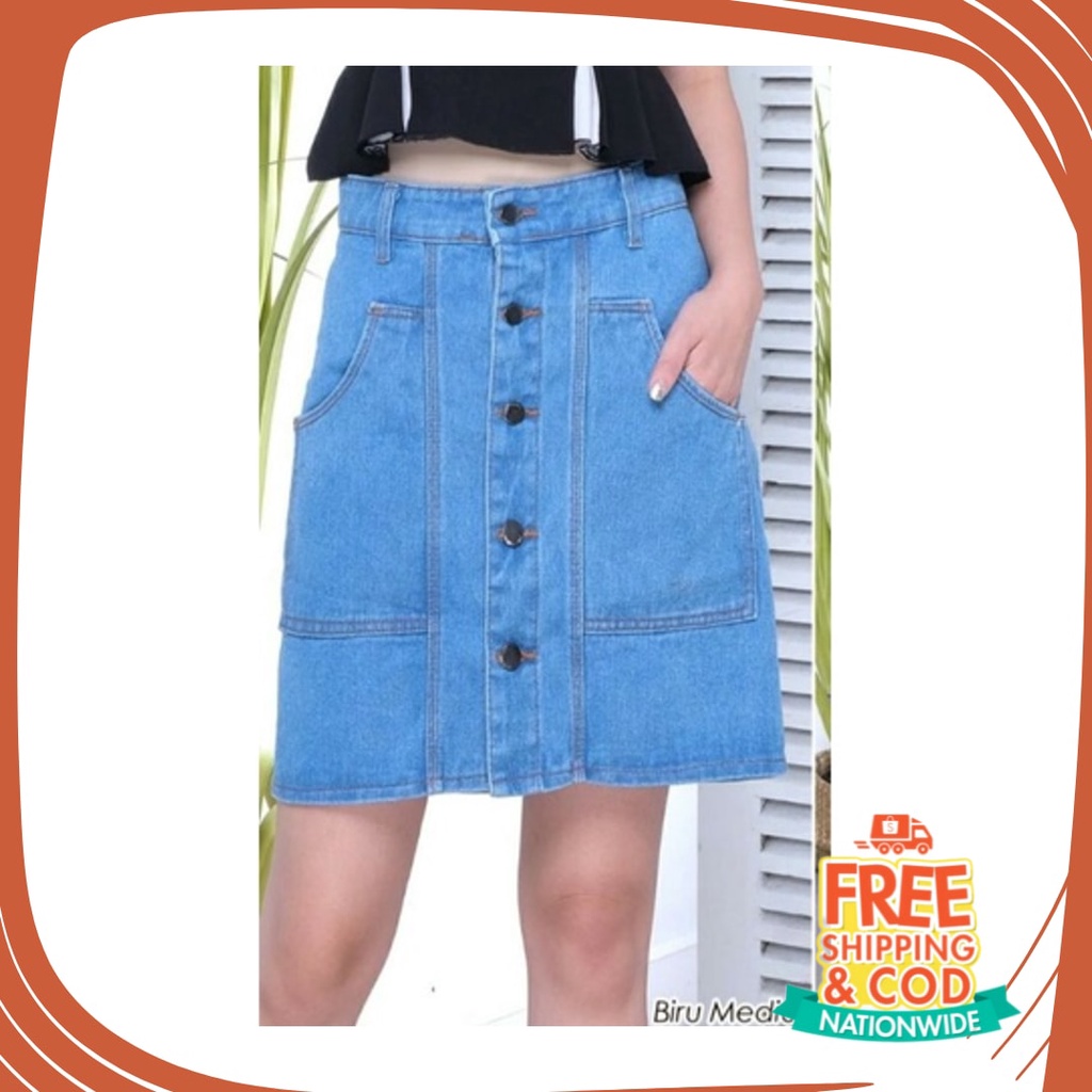 Plisket Jins Dnim MEkar biru merah hitam kuning hijau putih abu /  ROK JEANS PENDEK CEWEK/WANITA RIP