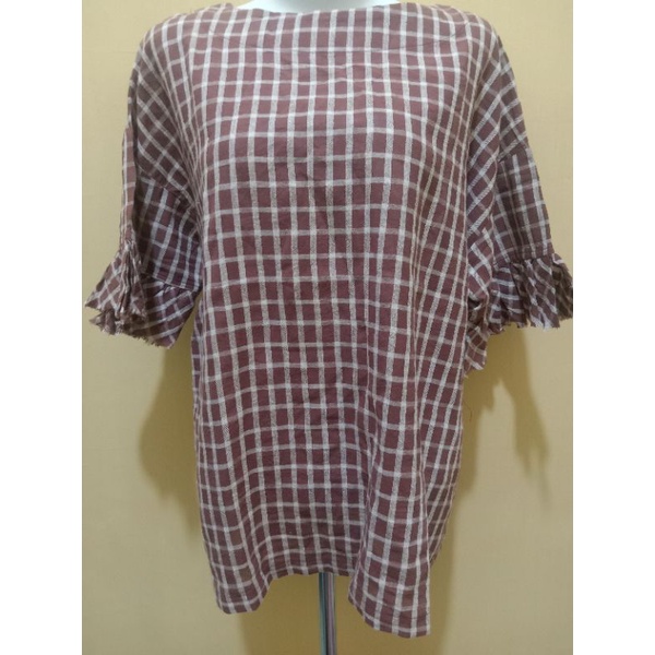 blouse kotak maroon jumbo