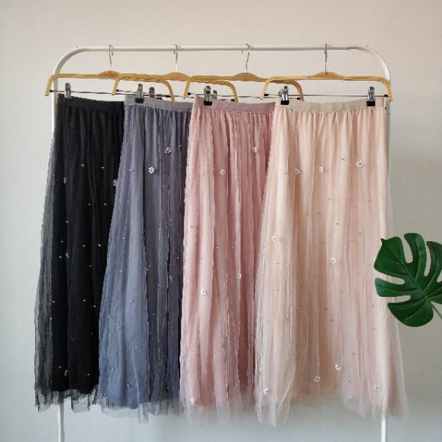Rok tutu panjang polos bunga mutiara import bkk hk chn Rok tutu panjang polos bunga mutiara import bkk hk chn