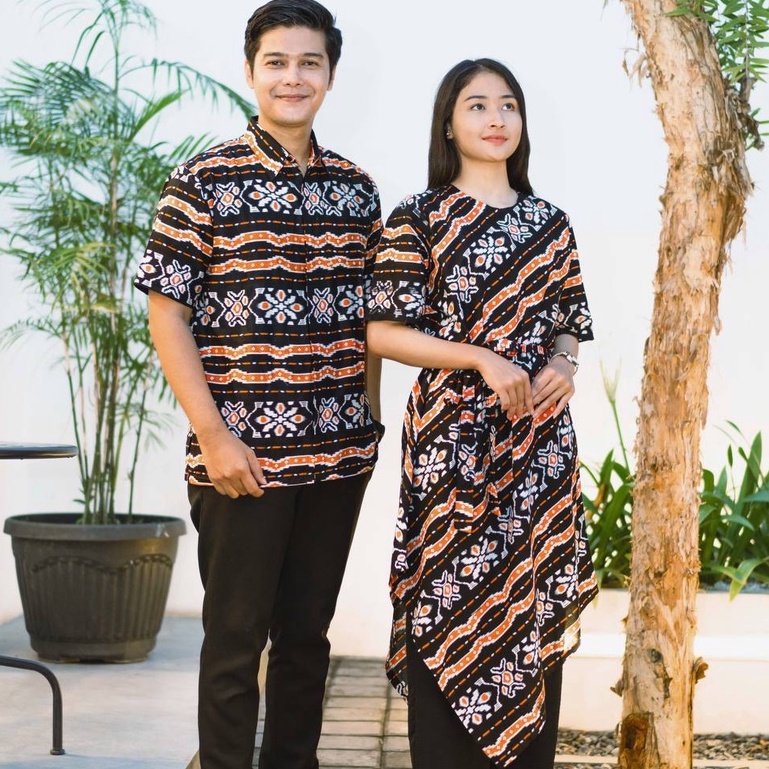 Baju Batik Couple Original Batik Wanita Sarimbit Batik Pasangan Hitam Salur Lurik Keluarga Pekalonga