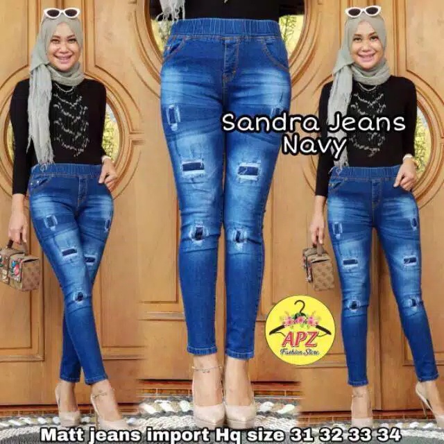 Celana Panjang Wanita SANDRA JEANS / Celana Jeans Wanita Terbaru  / Legging Jeans Tambal Sobek Size 31-38 / Jeans Wanita Kekinian