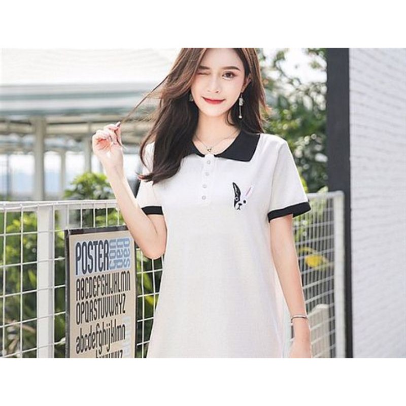 Puppy Embroidered Polo Dress Import Termurah