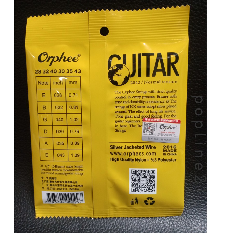 Senar gitar klasik ORPHEE NX36 / Classic Guitar Strings Orphee 28-43