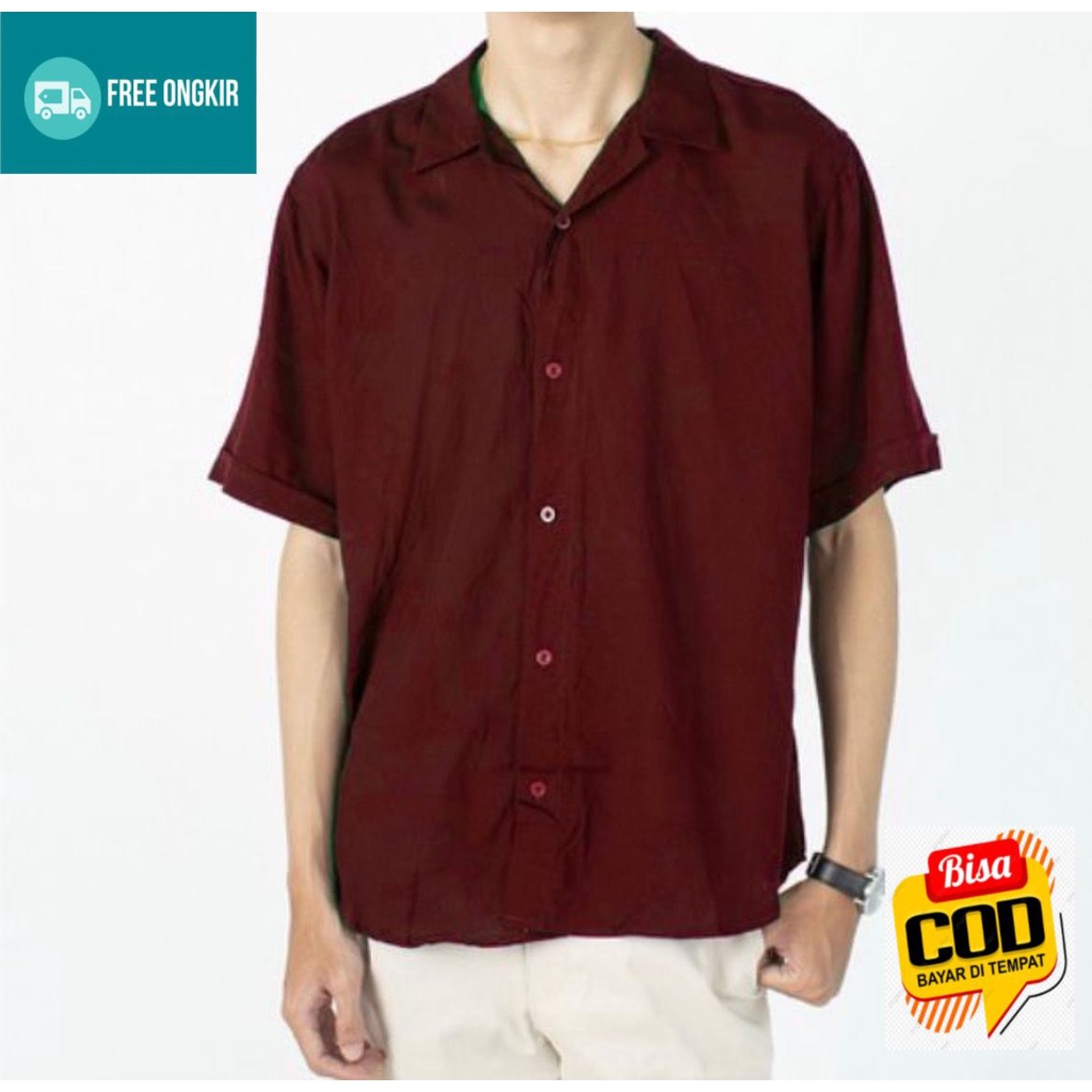 (Gudang kemeja)Kemeja Pria Lengan Pendek Motif Polos