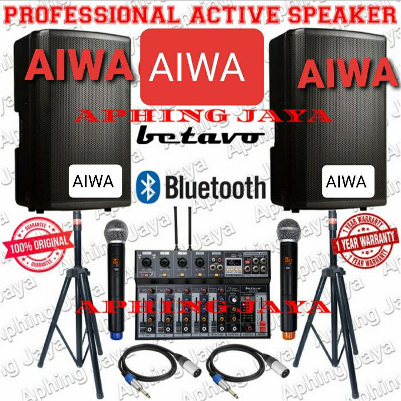 Paket Sound System Speaker Aktif Indoor Outdoor  aiwa 12"+ Mixer