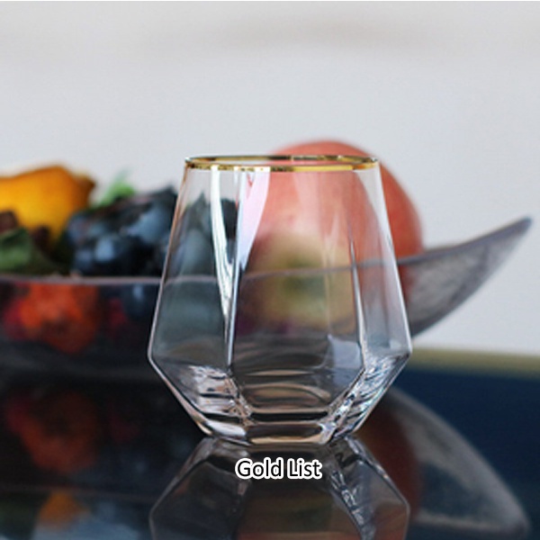 Gelas Hexagonal Diamond Crystal Glass kaca Cangkir Unik gelas whiskey teh kopi home cafe vlog korea mojito cocktail dessert MK1226-GOLD LIST