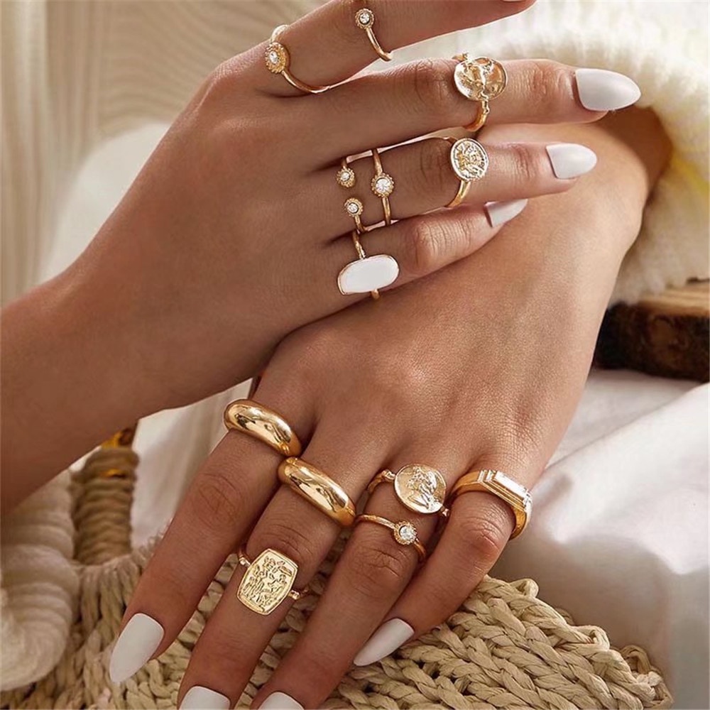 6 Pcs/10 Pcs/15 Pcs woman fashion boho retro Vintage Mutiara Bunga Jari Telunjuk rings set Perhiasan