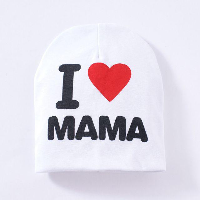 TOPI KUPLUK BAYI / TOPI ANAK UNISEX LUCU ( I LOVE MAMA / I LOVE PAPA )-I❤Mama - Putih