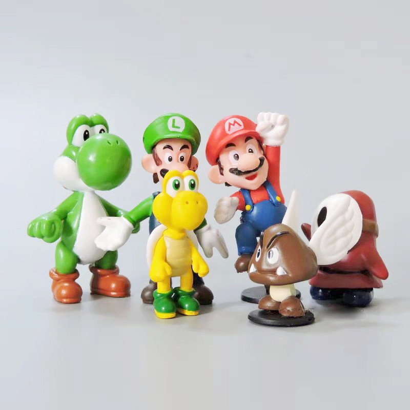 12pcs / 6pcs / set Mainan Action Figure Super Mario Bros Yoshi Jamur MINI Bahan PVC Untuk Hadiah Anak