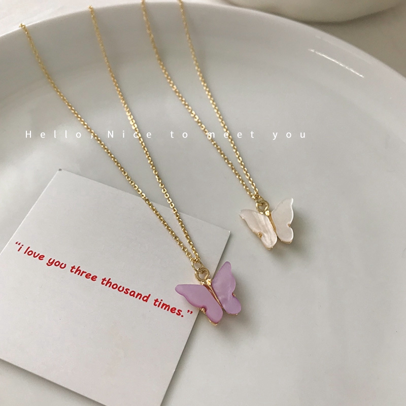 Kalung Choker Simple Liontin Kupu-Kupu Warna Permen Gaya Korea Untuk Wanita