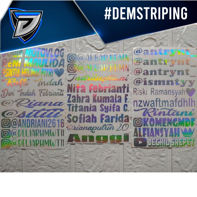 

stiker nama hologram / custom nama / stiker cutting / stiker custom / stiker viral / stiker helm