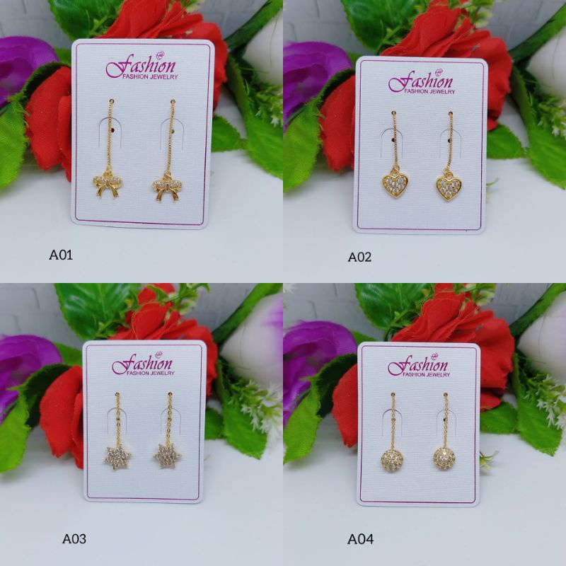 Anting Xuping Panjang Permata Lapis Emas 18k