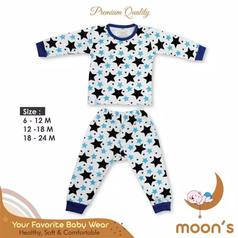 PIYAMA PANJANG MOONS STELAN PIYAMA BAYI BAJU TIDUR ANAK BAJU