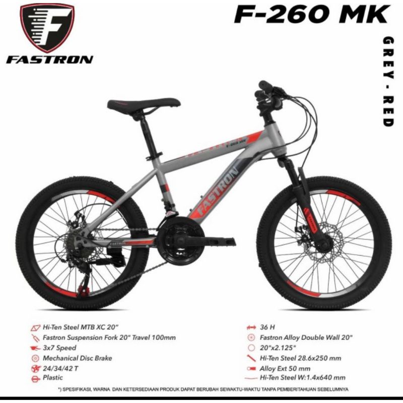 Sepeda Gunung Anak MTB Fastron F 260 MK 20 Inch 7Speed Garansi By Pacific