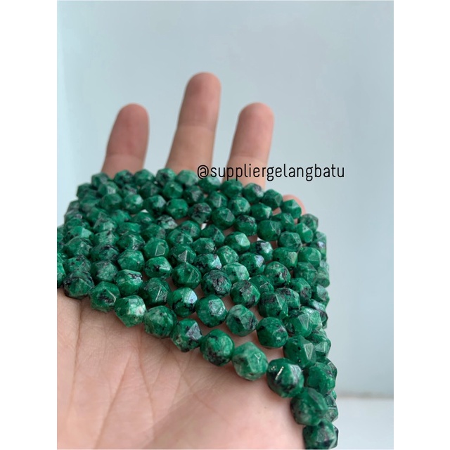 batu faceted hexagon Stone 8mm FULL GREEN chrysocolla bacan epidote