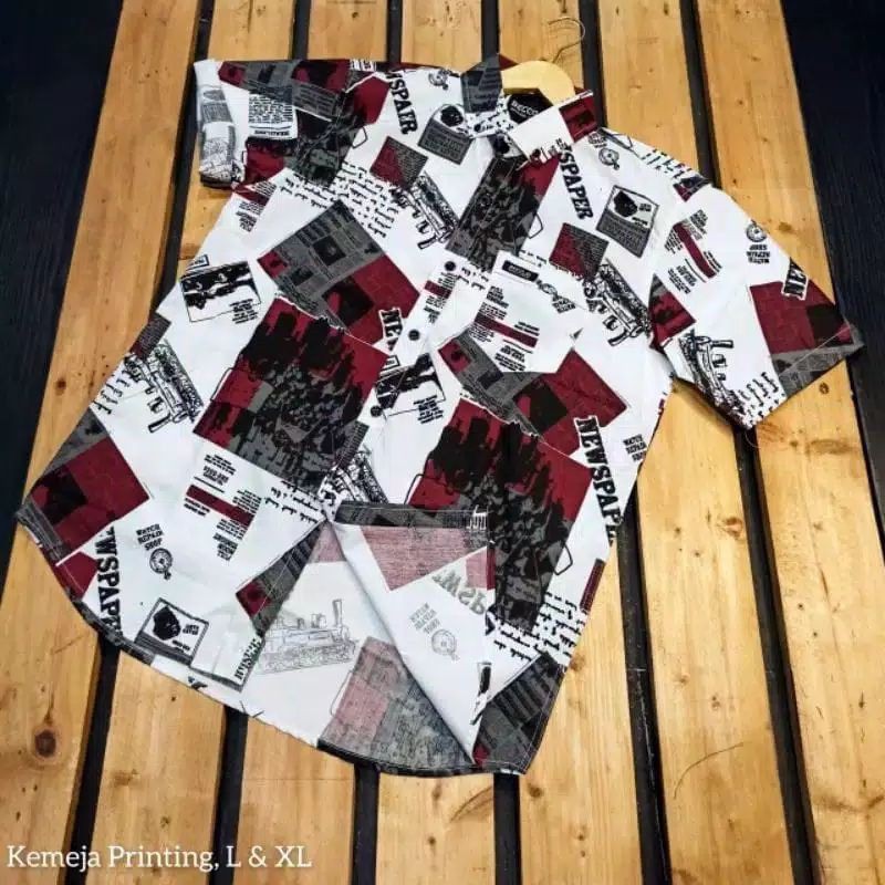 kemeja surfing pria kemeja lengan pendek kemeja motif koran