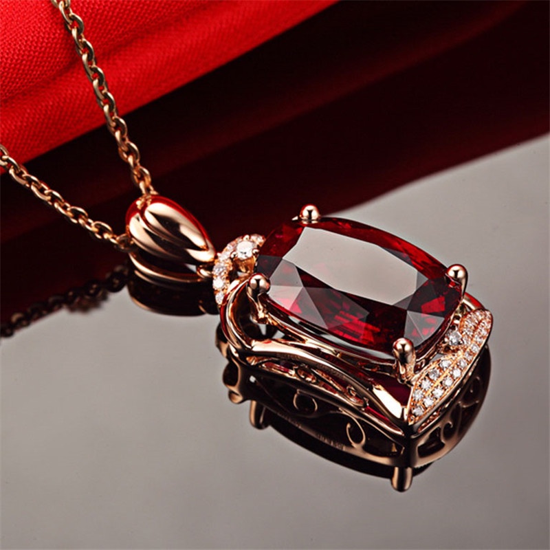 [Ready Stock]Fashion 18K Rose Gold Plated Ruby Pendant Necklace