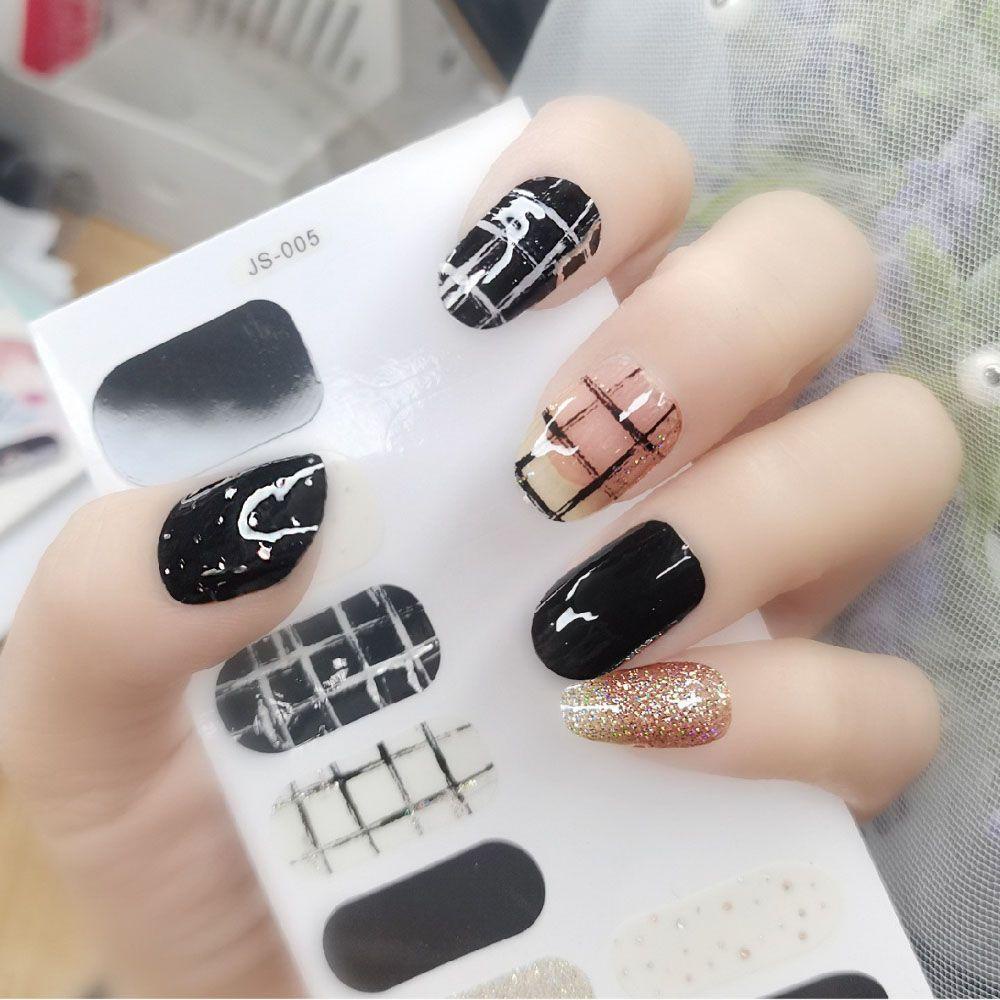 AUGUSTINA Agustina Self-Adhesive Stiker Kuku Wanita Glitter Dekorasi Kuku Salon Kuku Nail Art Slider DIY Nail Decals