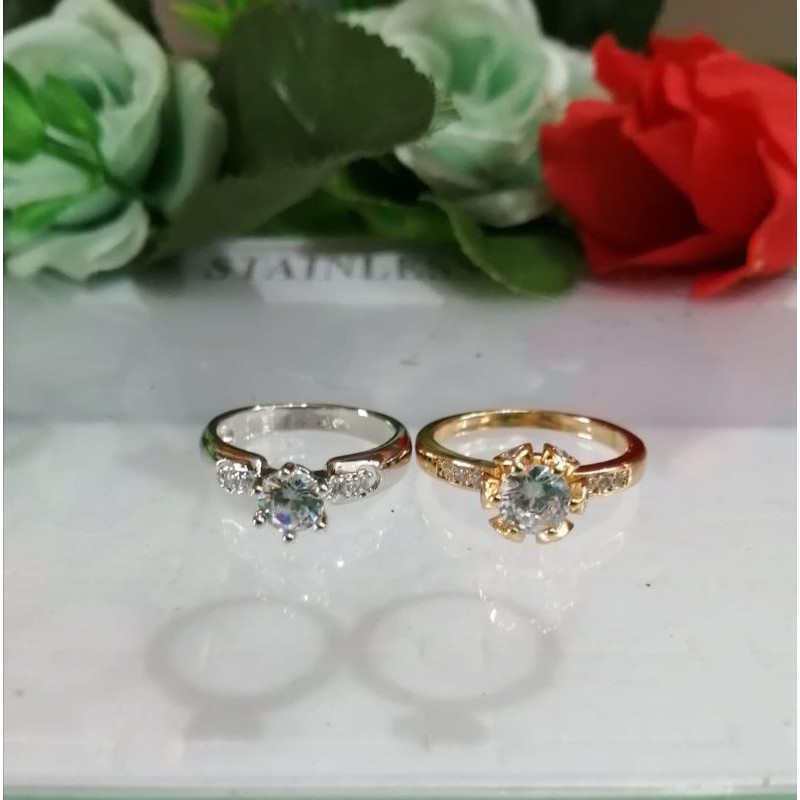 CINCIN WANITA TITANIUM ANTI PUDAR WARNA GOLD DAN SILVER LAPIS EMAS 24 K