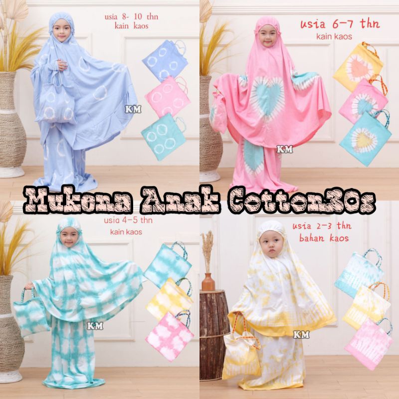 Mukena Anak Balita 2-10 Tahun Motif Tiedye Pelangi Kaos Cotton Adem Kekinian Pakaian Muslim Anak Terlaris