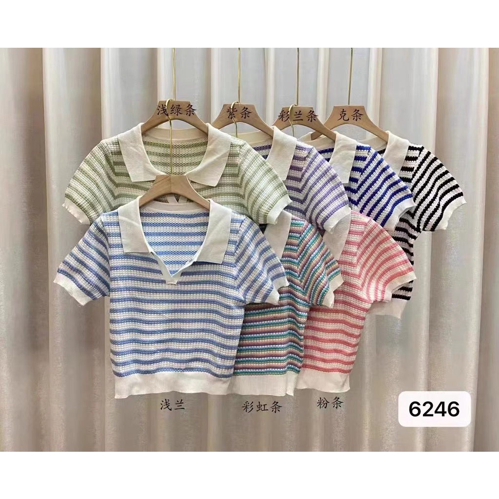 Vellve Polo Stripes Knit Top Import - Blouse Knitwear - Atasan Wanita Rajut Import TM (6246)