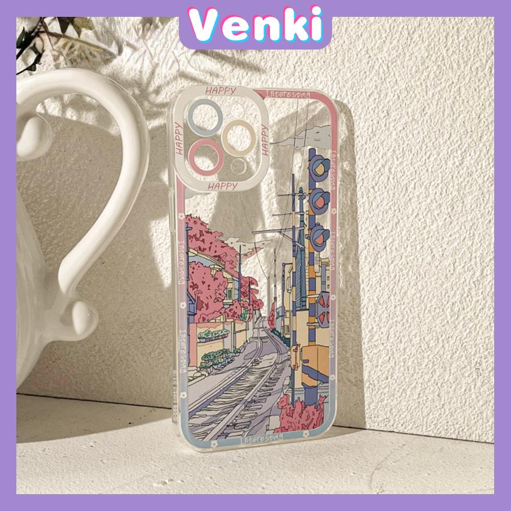 iPhone Case Silicone Soft Case Clear Case Square Edge Shockproof Protection Camera Manga Sakura Street Compatible For iPhone 11 iPhone 13 Pro Max iPhone 12 Pro Max iPhone 7 Plus xr