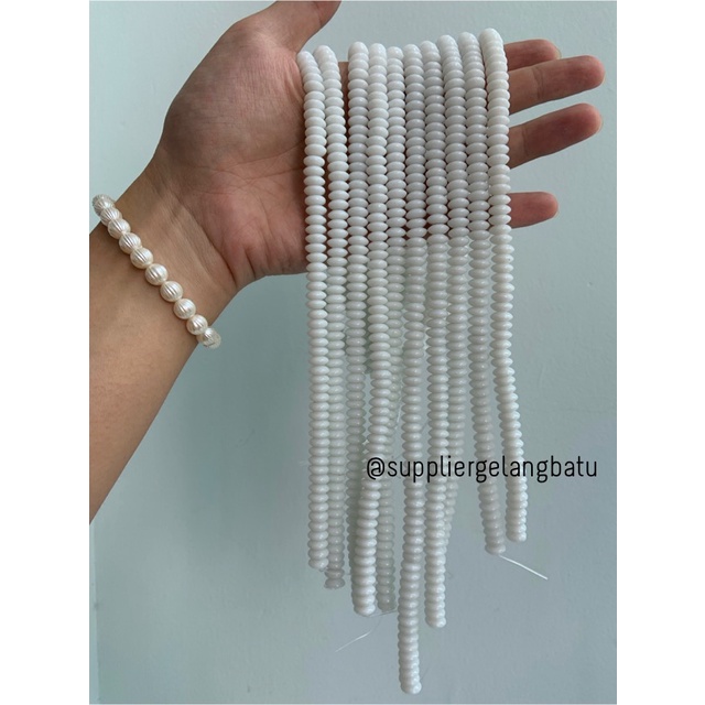 batu rondelle Stone Beads 3 x 8mm WHITE ONYX obsidian pembatas tasbih